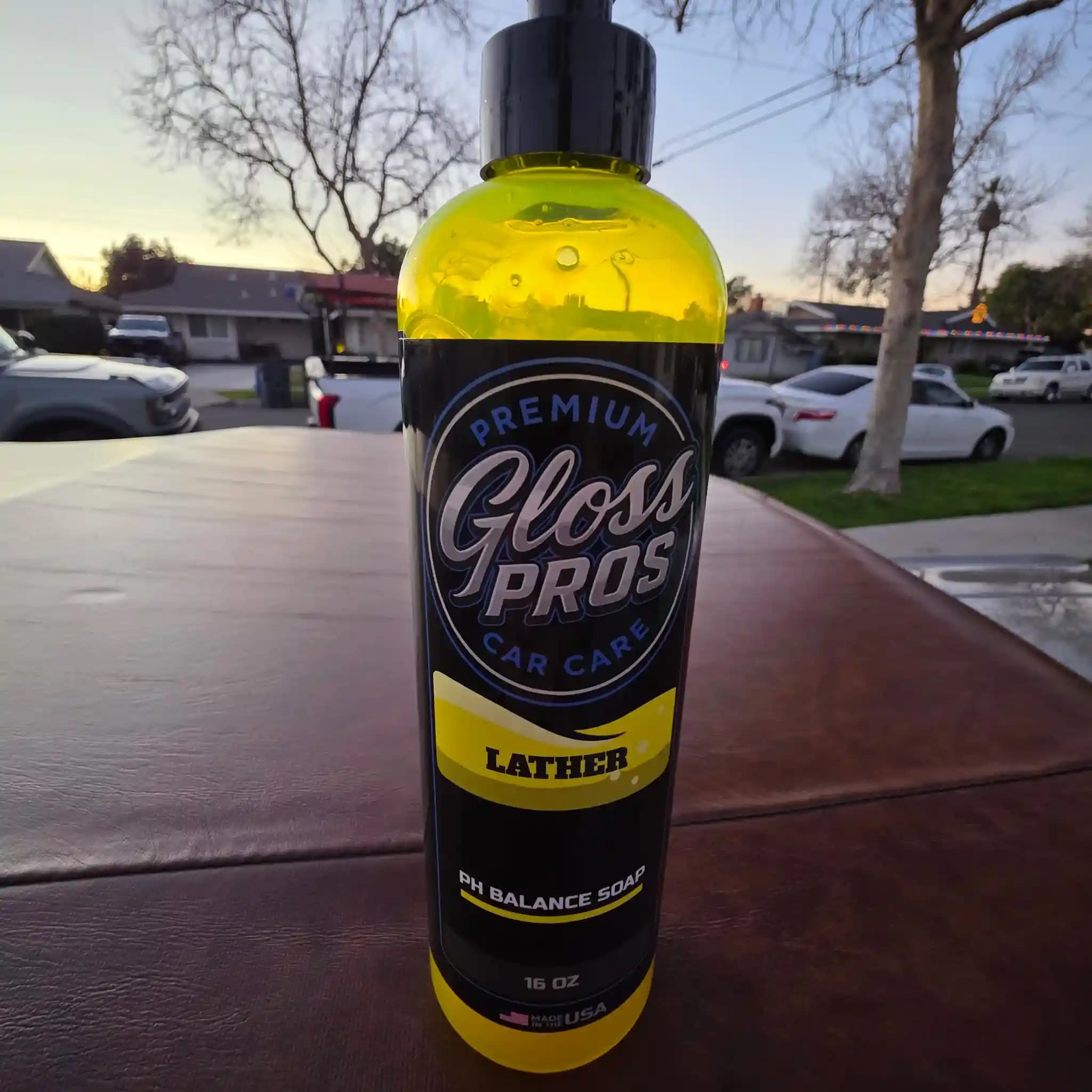 Gloss Pros LATHER pH-balanced car wash soap bottle